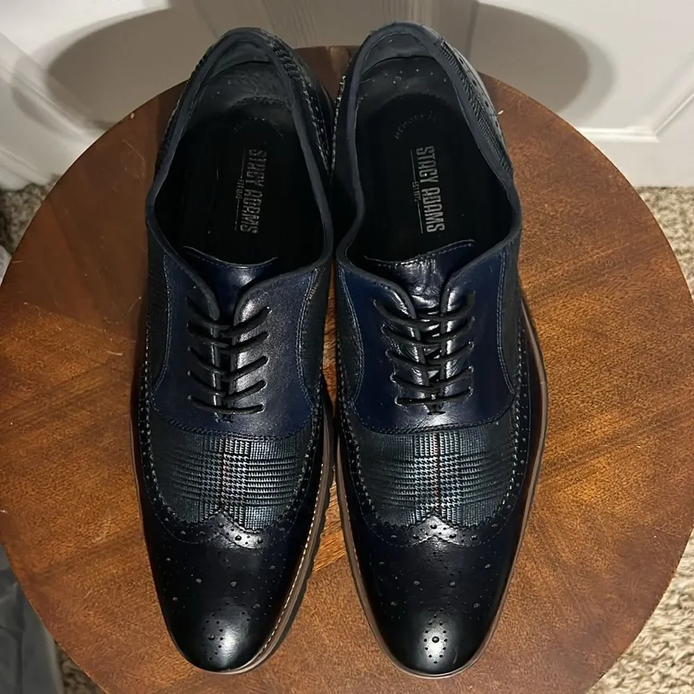 🔥🔥 STACY ADAMS  Baxley Oxford Derby Wingtip Shoes - Ink Blue - Sz‎ 13M - EUC